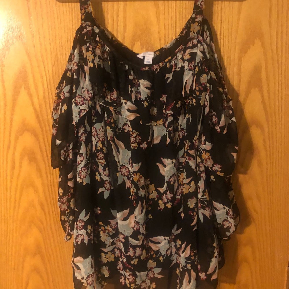 Flowy Flower Cold-Shoulder Blouse